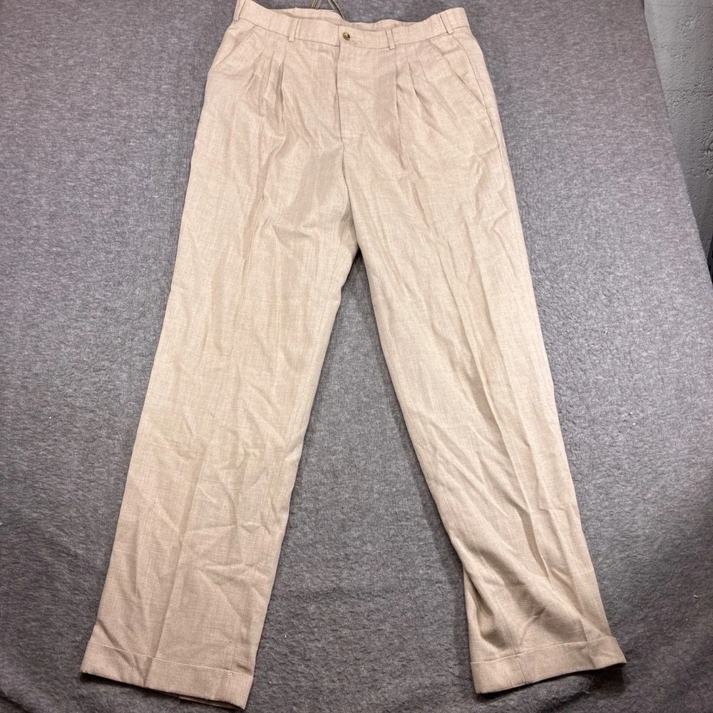 Thomson Slacks Men 36x34 Tan‎ Vintage Wide Leg Baggy Flowing Rayon Blend Preppy